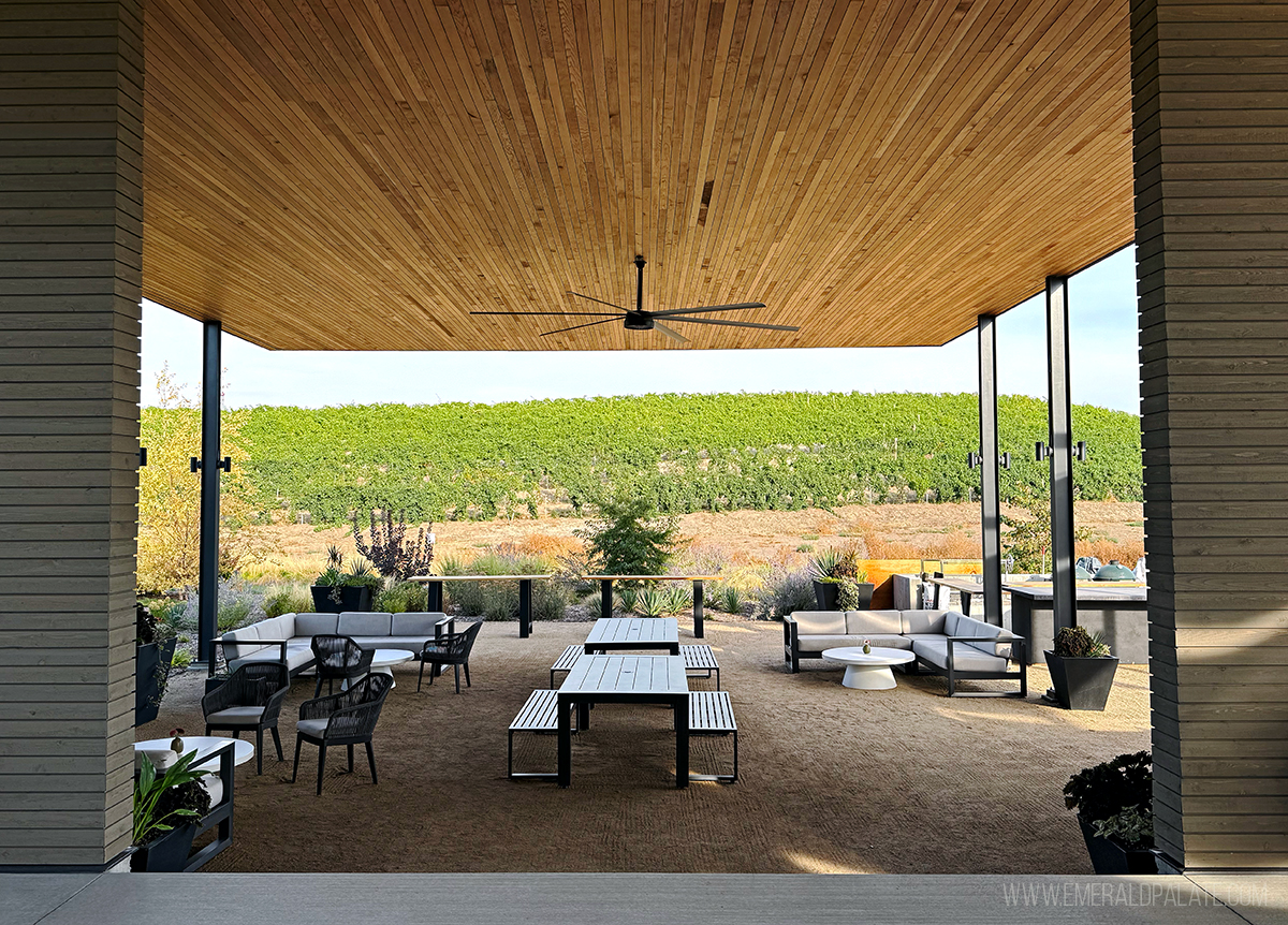 a covered patio of a winery in Walla Walla, Washington