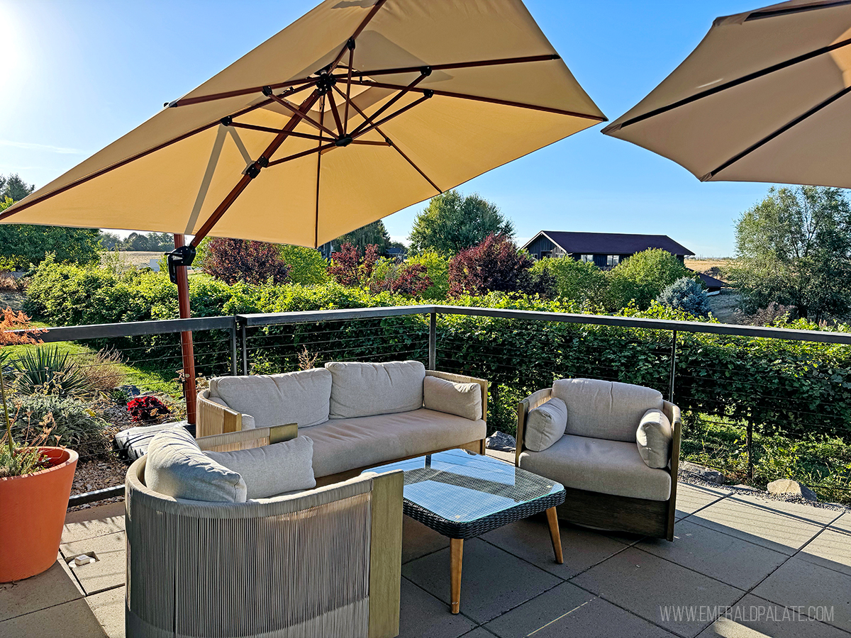 patio furniture overlooking a vineyard in Walla Walla