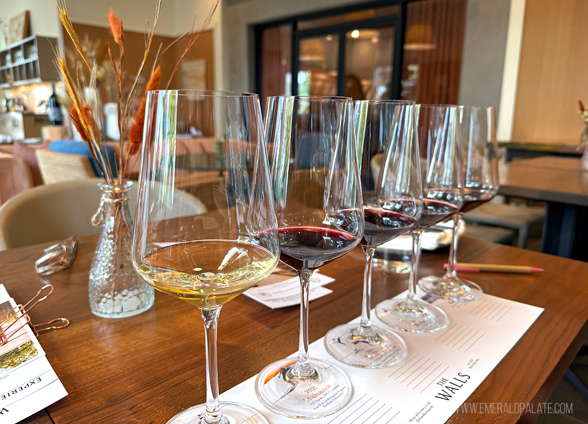 wine tasting flight in Walla Walla, WA