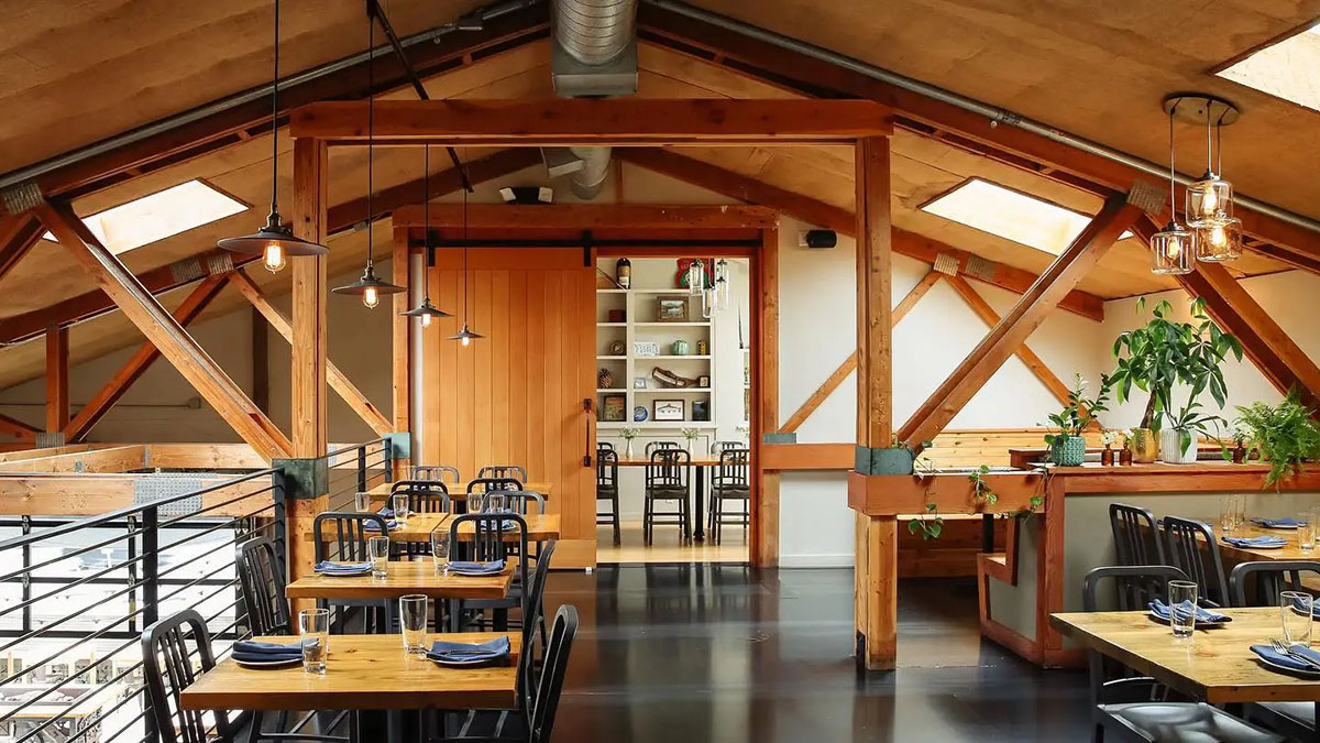 Lofted Seattle restaurant with a private room for group dining