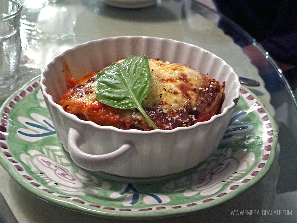 Bowl of lasagna from one of the best SD restaurants