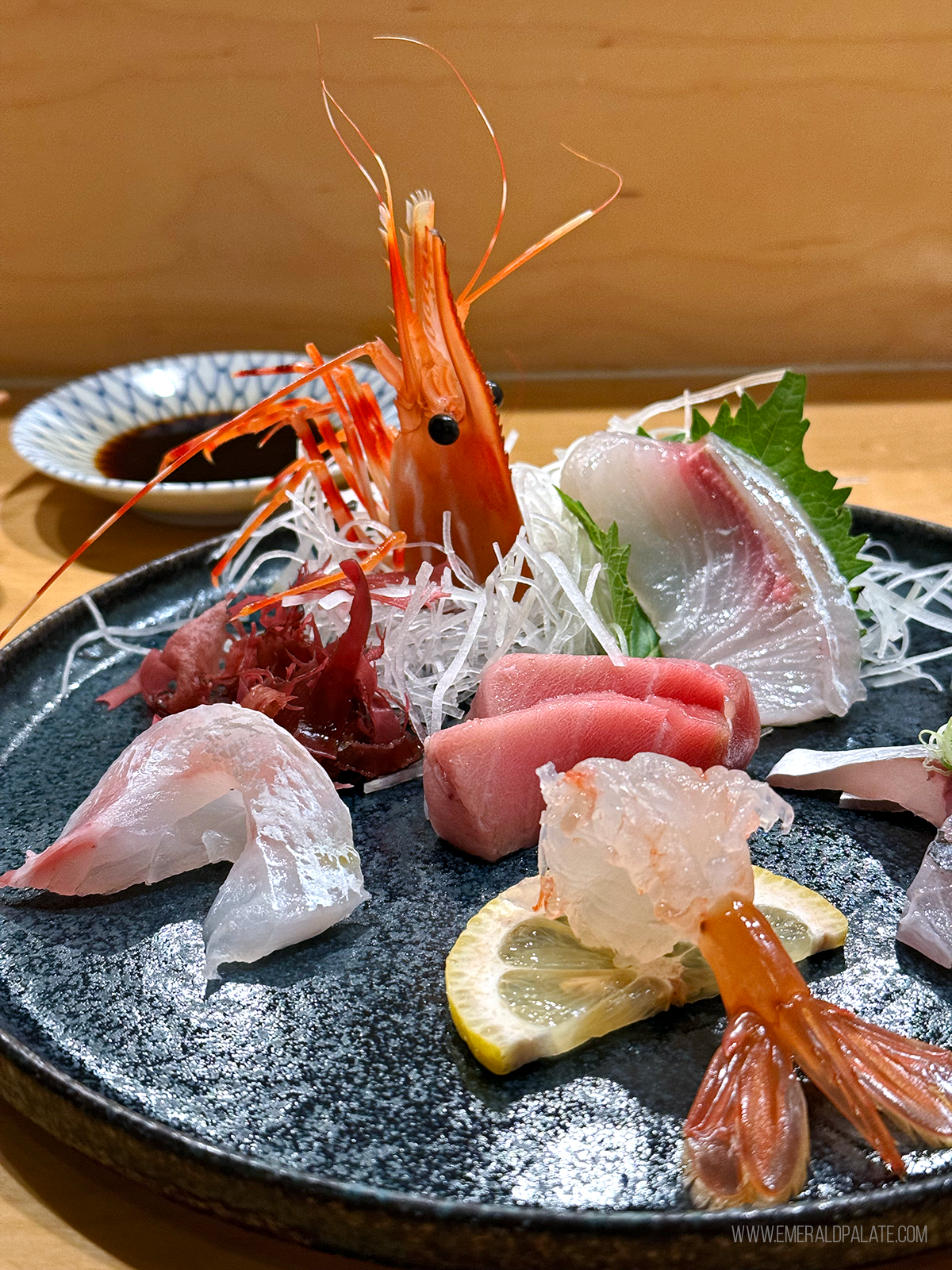 plate of sashimi, including a shrimp head, from a hidden gem restaurant in San Diego