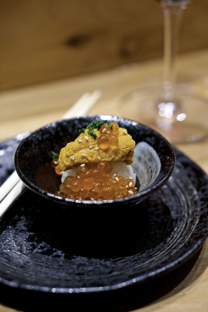 uni at a sushi bar that is one of the top sushi restaurants in Seattle