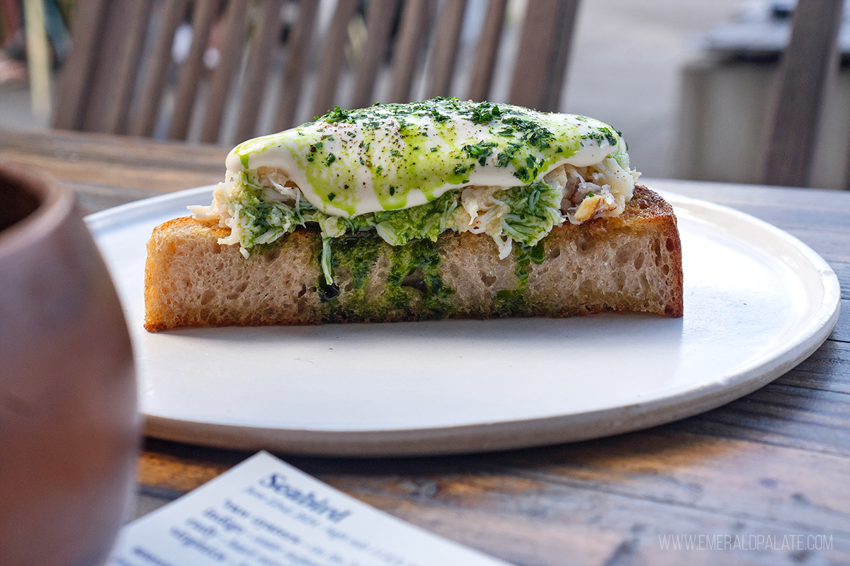 crab toast at a place to eat on Bainbridge Island