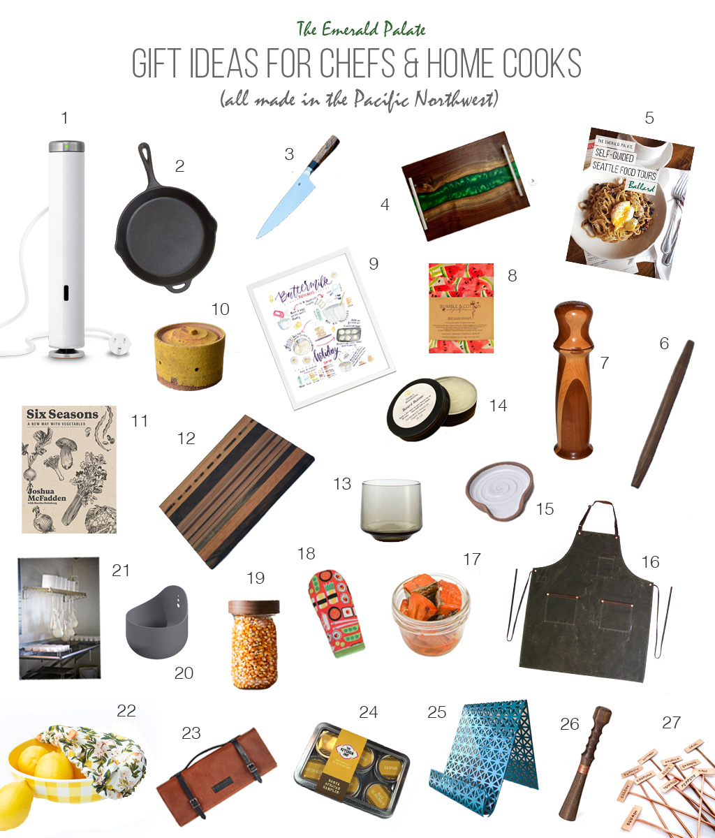 collage of the best gifts for chefs and home cooks made in the Pacific Northwest