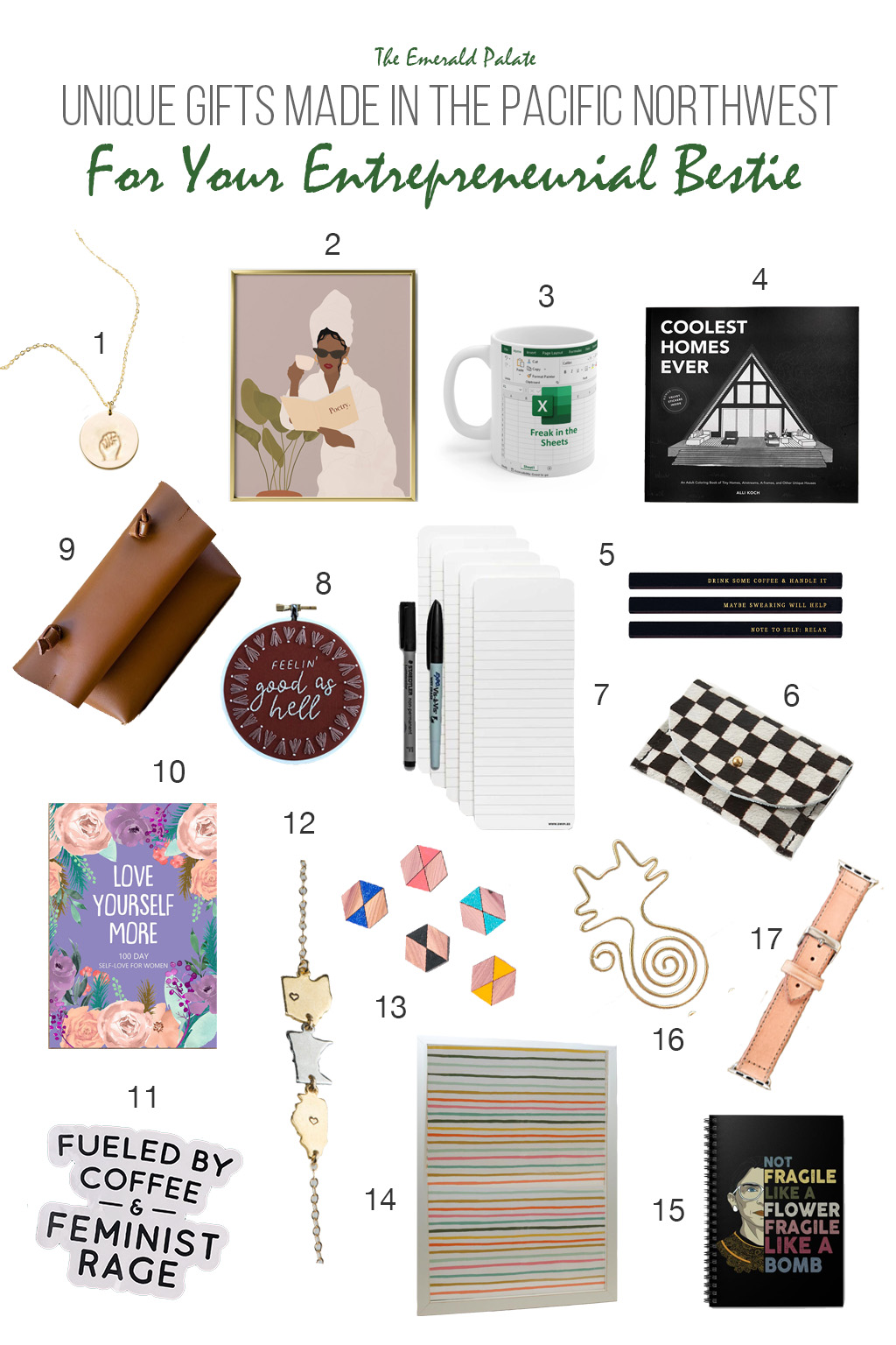 A collection of Pacific Northwest gifts for the entrepreneurial bestie