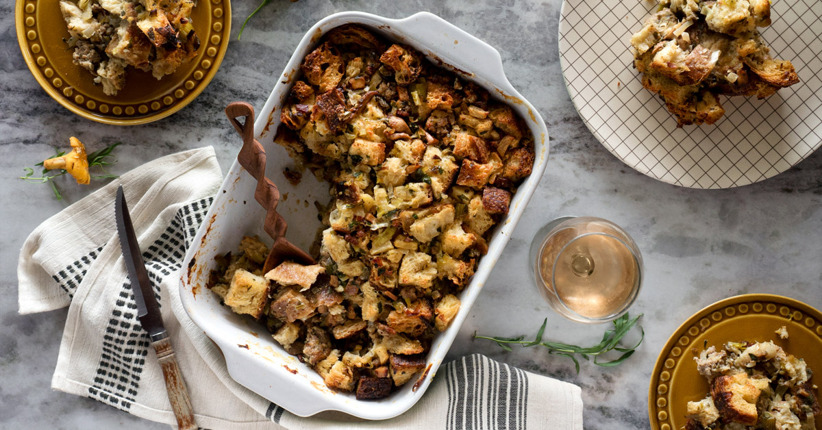 traditional bread & sausage stuffing - hot for food