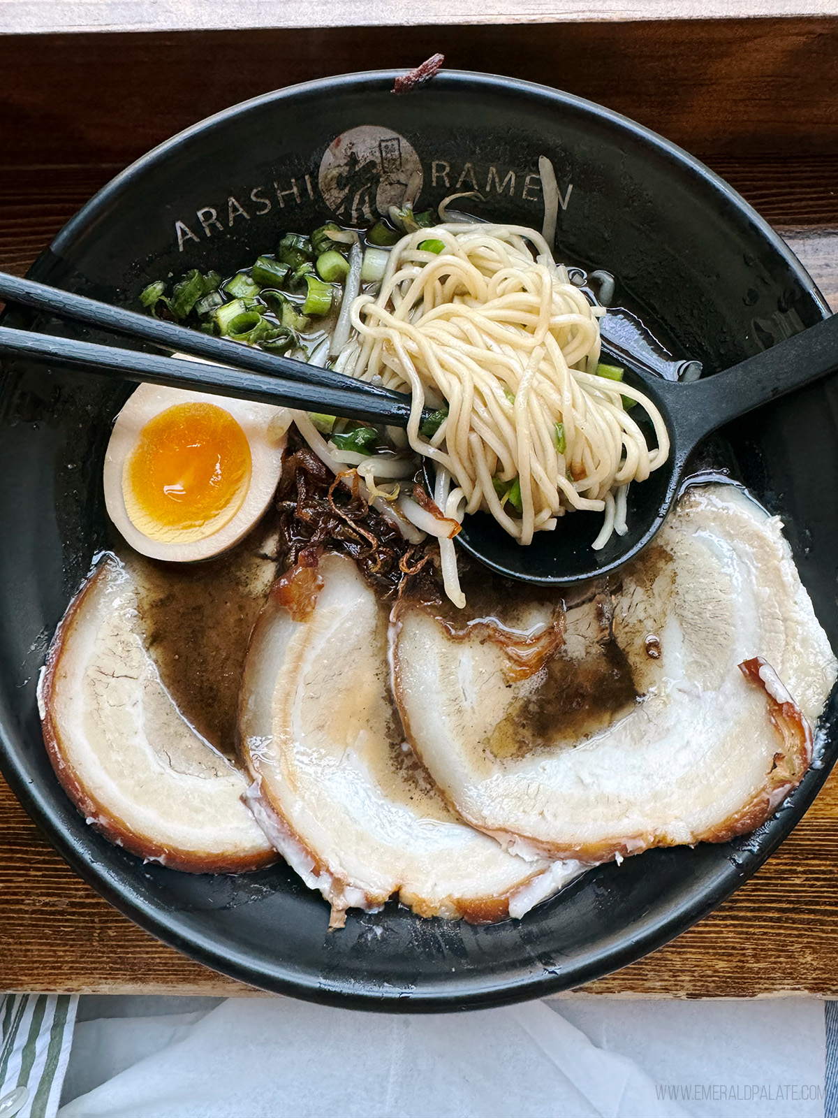 bowl of Seattle ramen with an egg on it