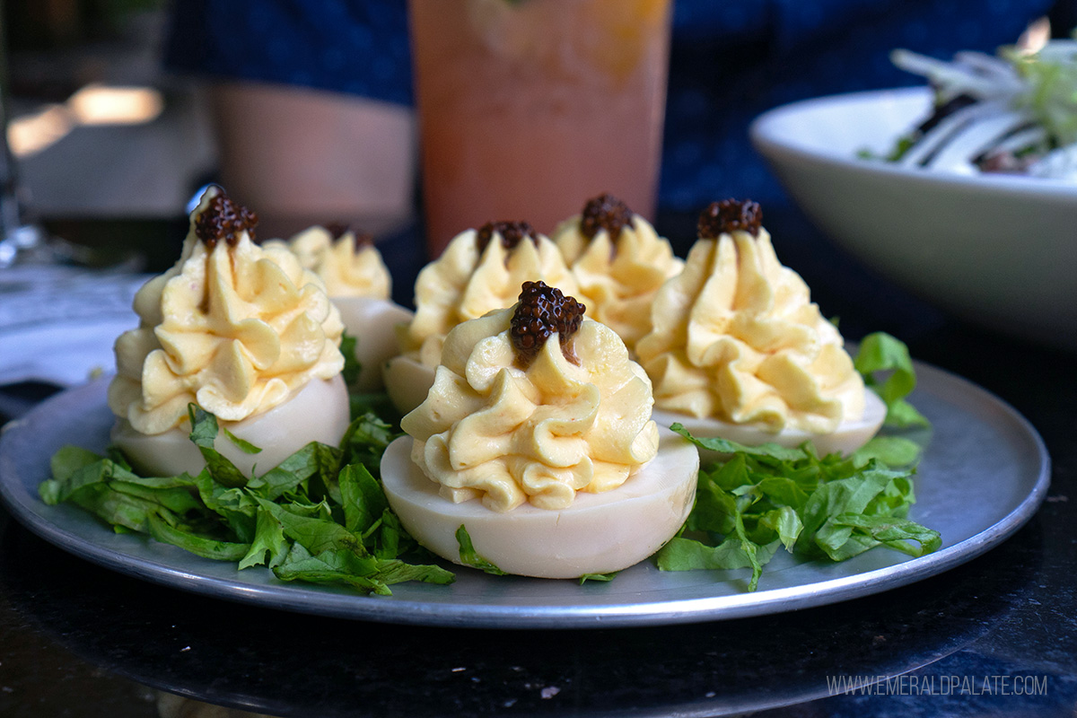 plate of deviled eggs from a Seattle lunch spot