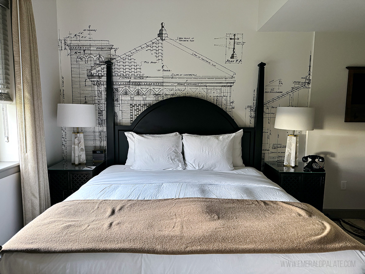 bed in a historic room at at The Lodge at St. Edward State park