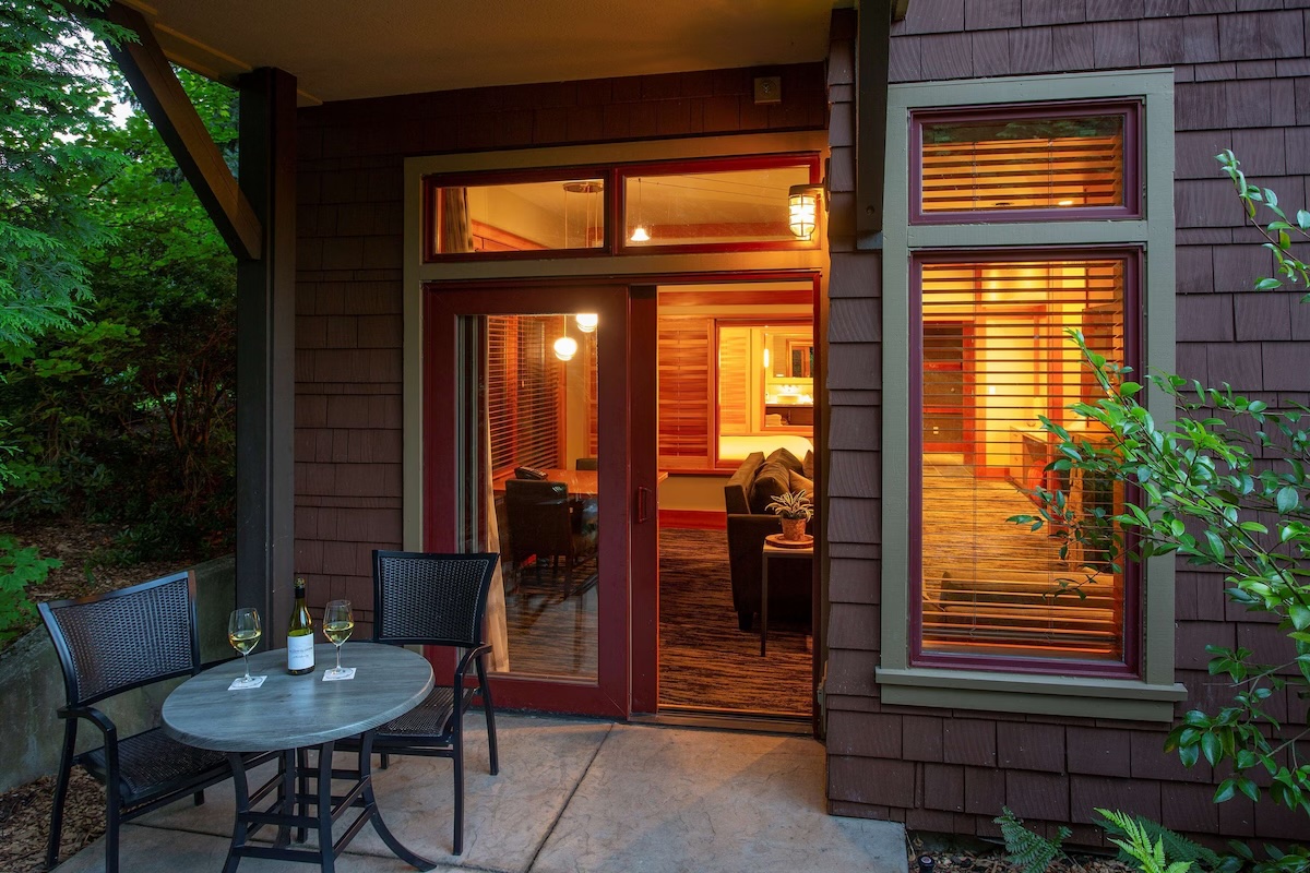 Back patio to a hotel room in Willows Lodge in Woodinville