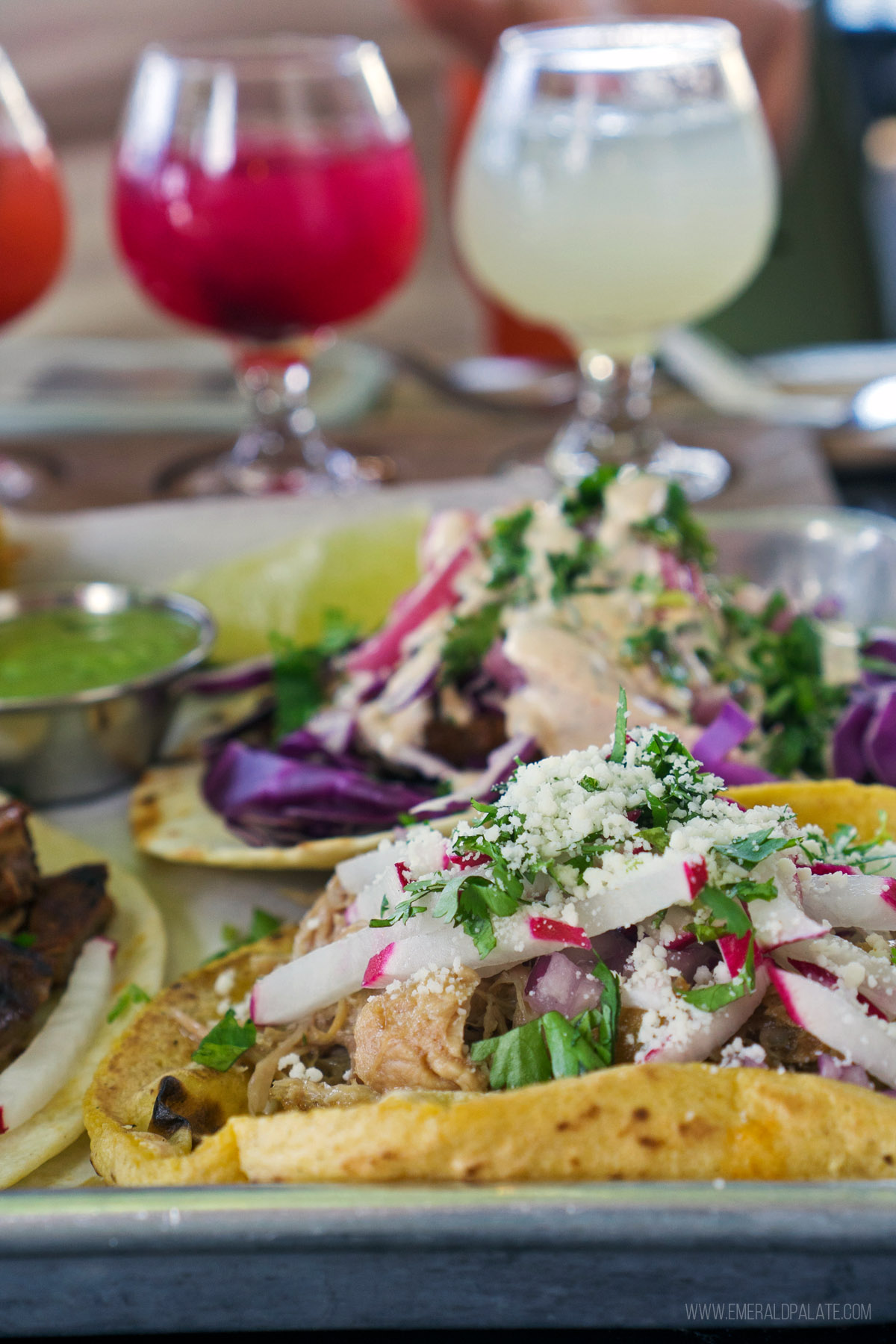 taco plate with a margarita flight