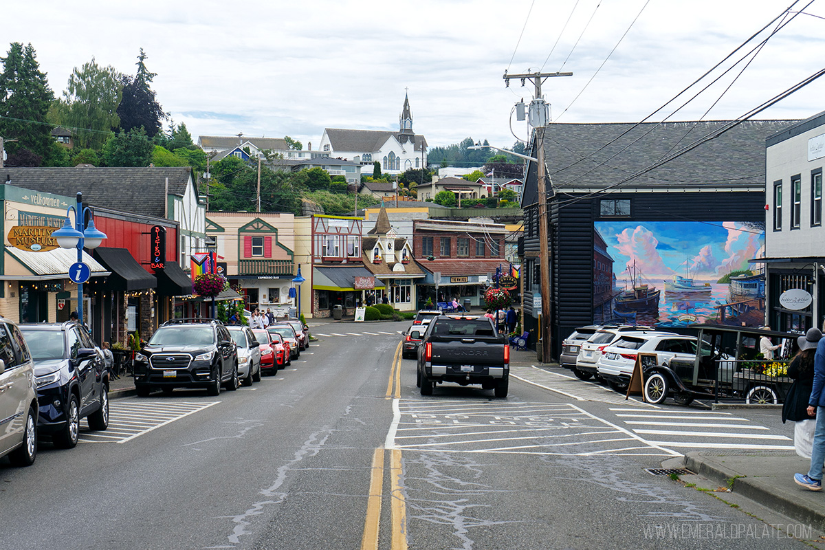 view to the church and downtown area in Poulsbo