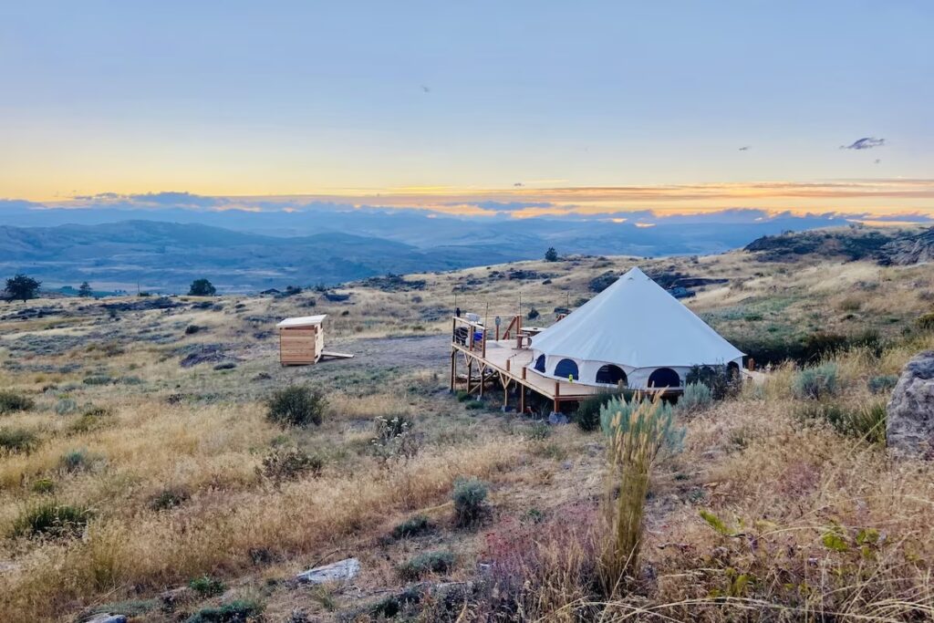 View from the Glamping Bell Tent overlooking Riverside, Washington