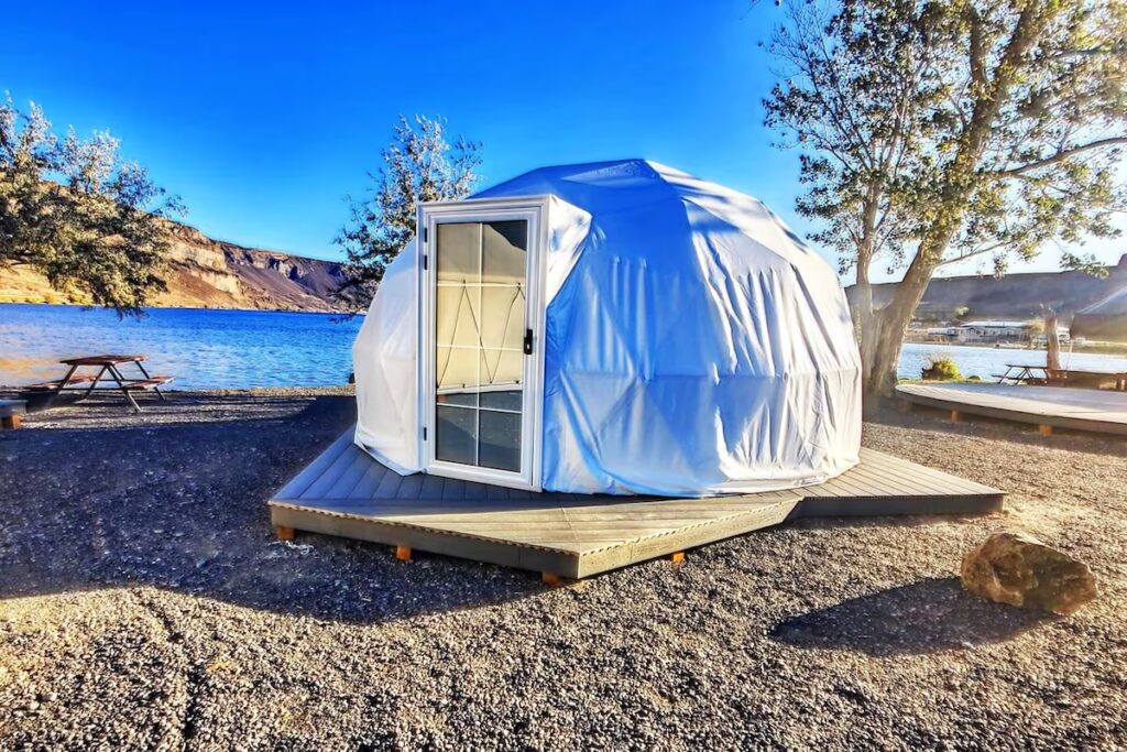 A camping dome on Blue Lake in Washington state