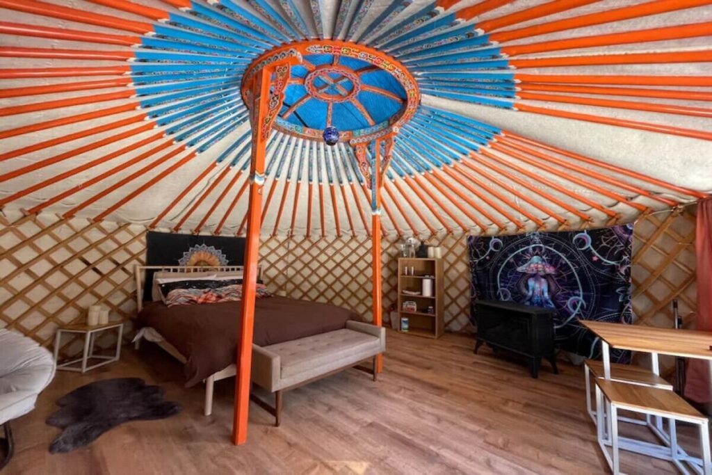 Inside of the Heart Yurt in Buckley, Washington