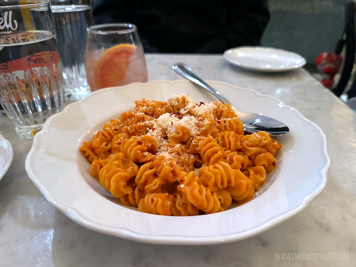 rigatoni with spicy vodka sauce in a bowl