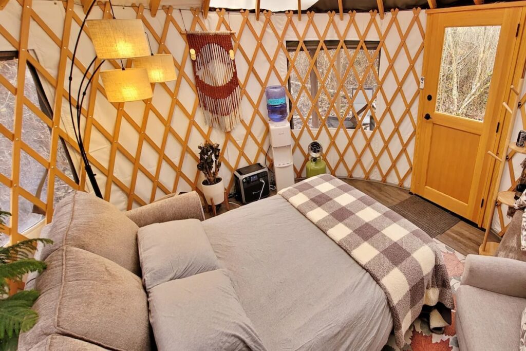 Inside the Hideaway Glamping Yurt in Bellingham, one of the best Glamping spots in Washington