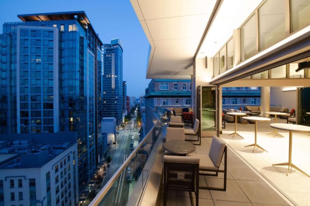 View from the rooftop bar of The Charter Hotel, one of the best green hotels in Seattle