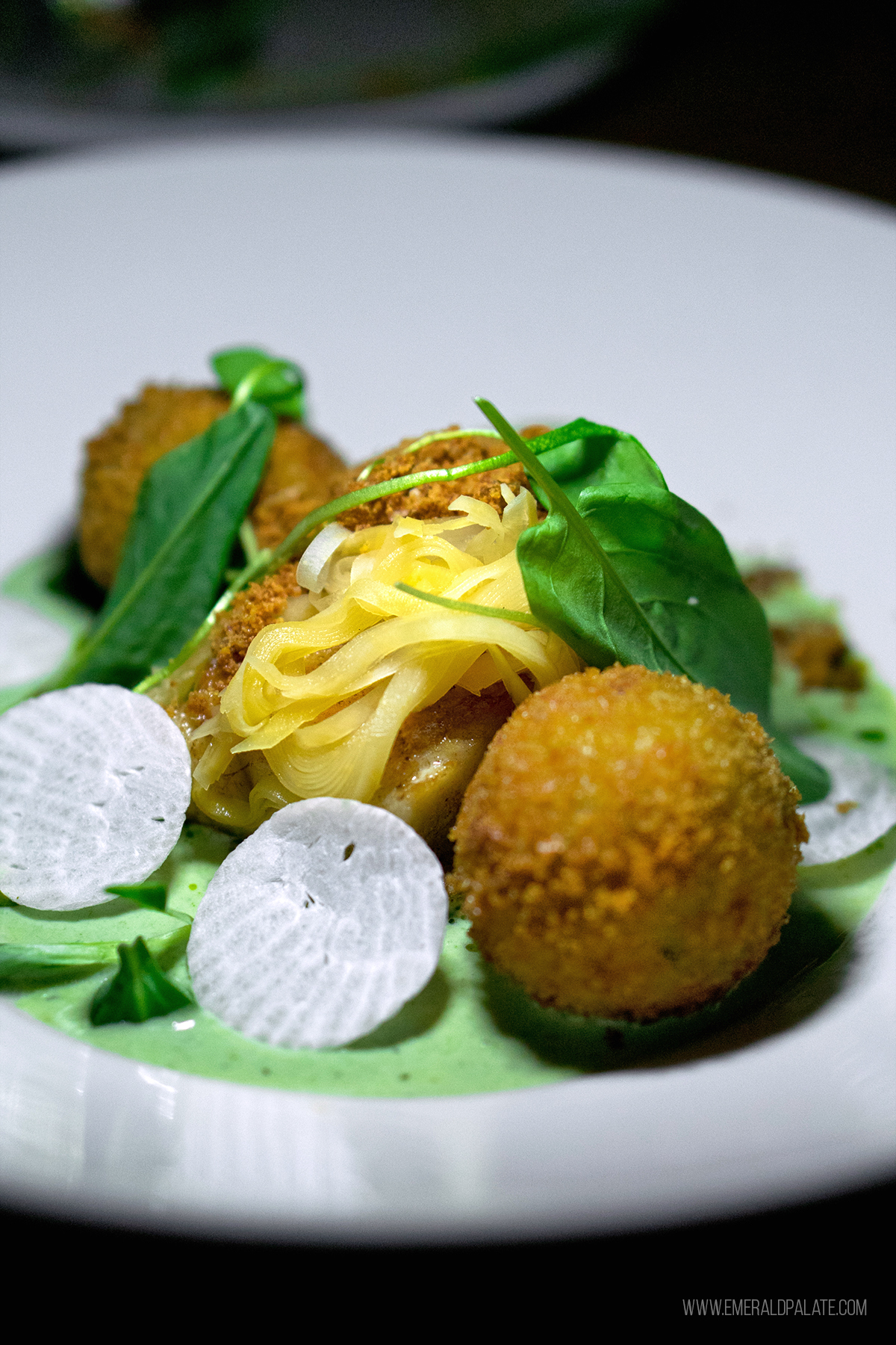 fancy plated dish from Kissa Tanto, a Michelin restaurant in Vancouver BC