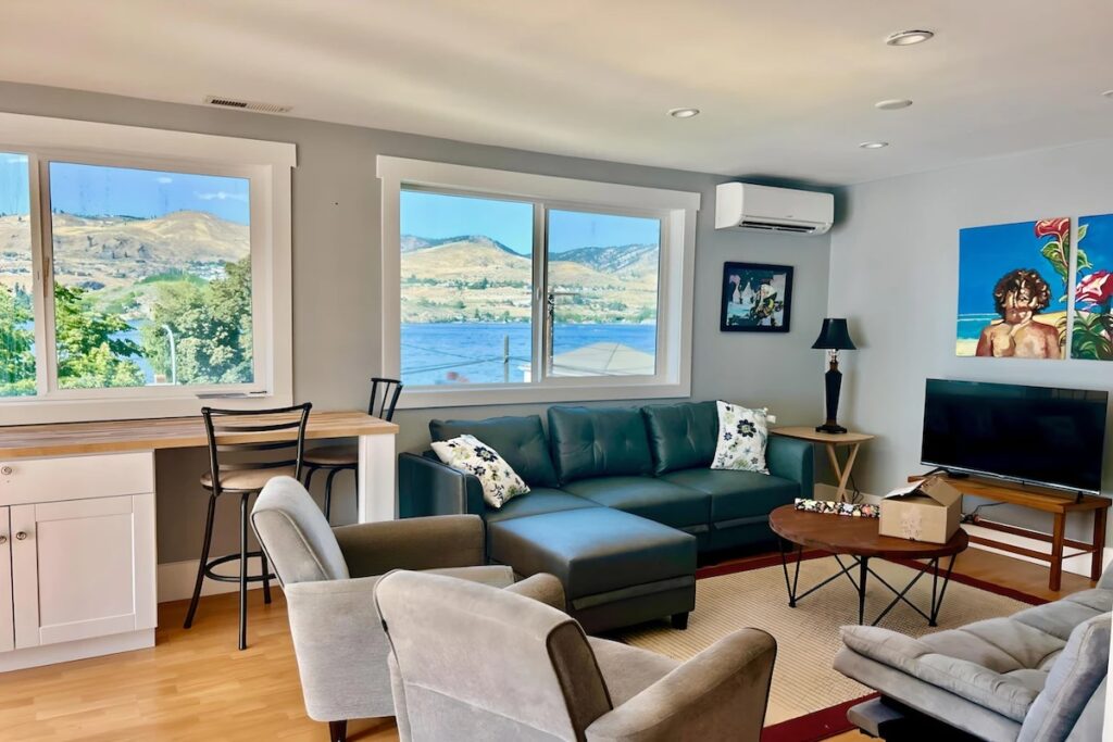 Living room inside the Water Street Retreat, one of the best places to stay in Lake Chelan