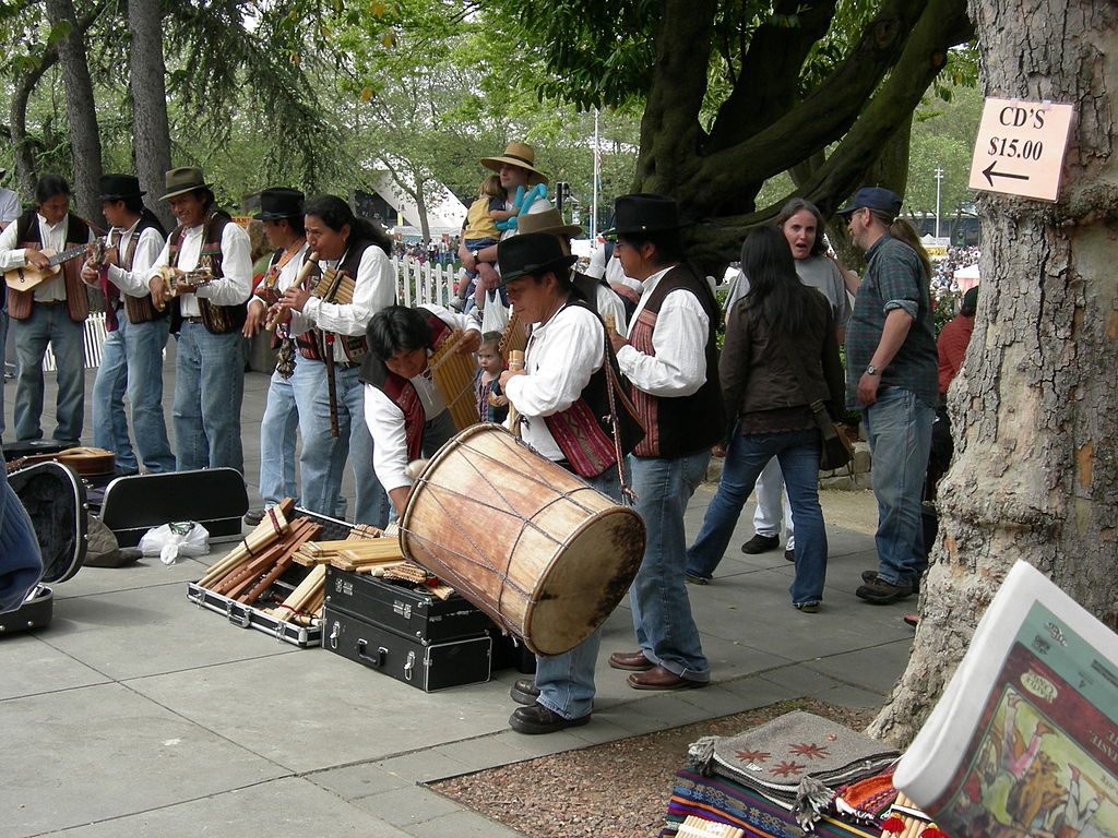 Buskers at a free outdoor concert in Seattle