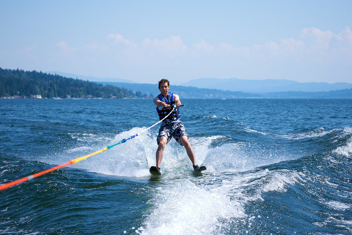 person wakeboarding on Lake Washington