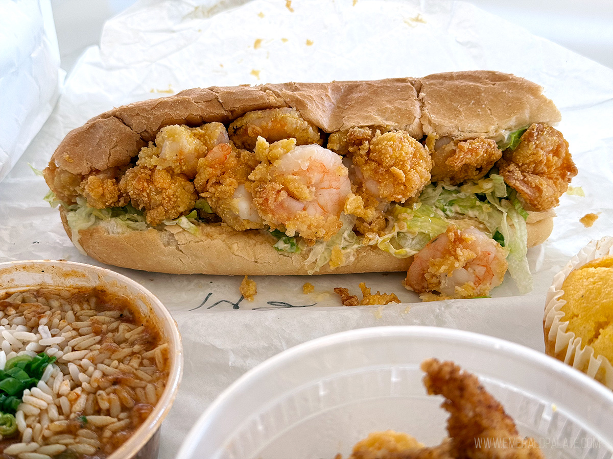 shrimp po'boy from a Seattle food truck