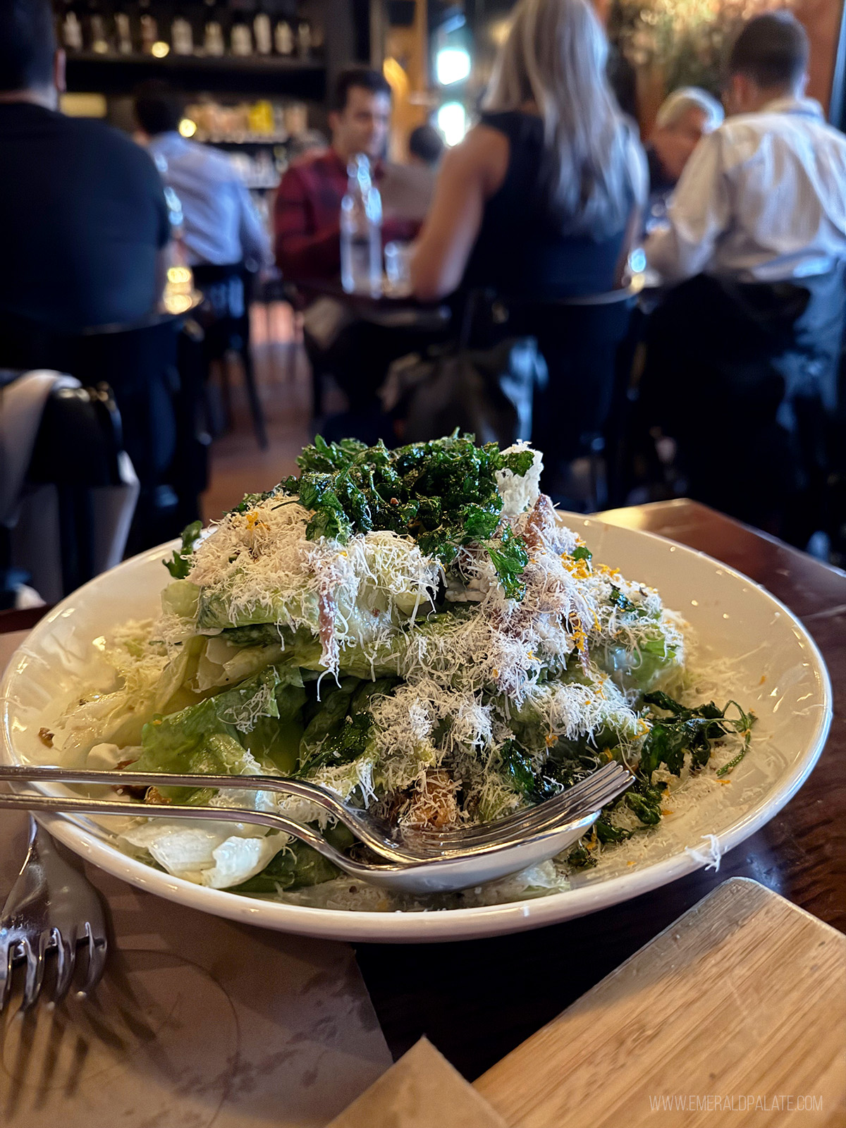 salad piled high at a cool place to eat in LA