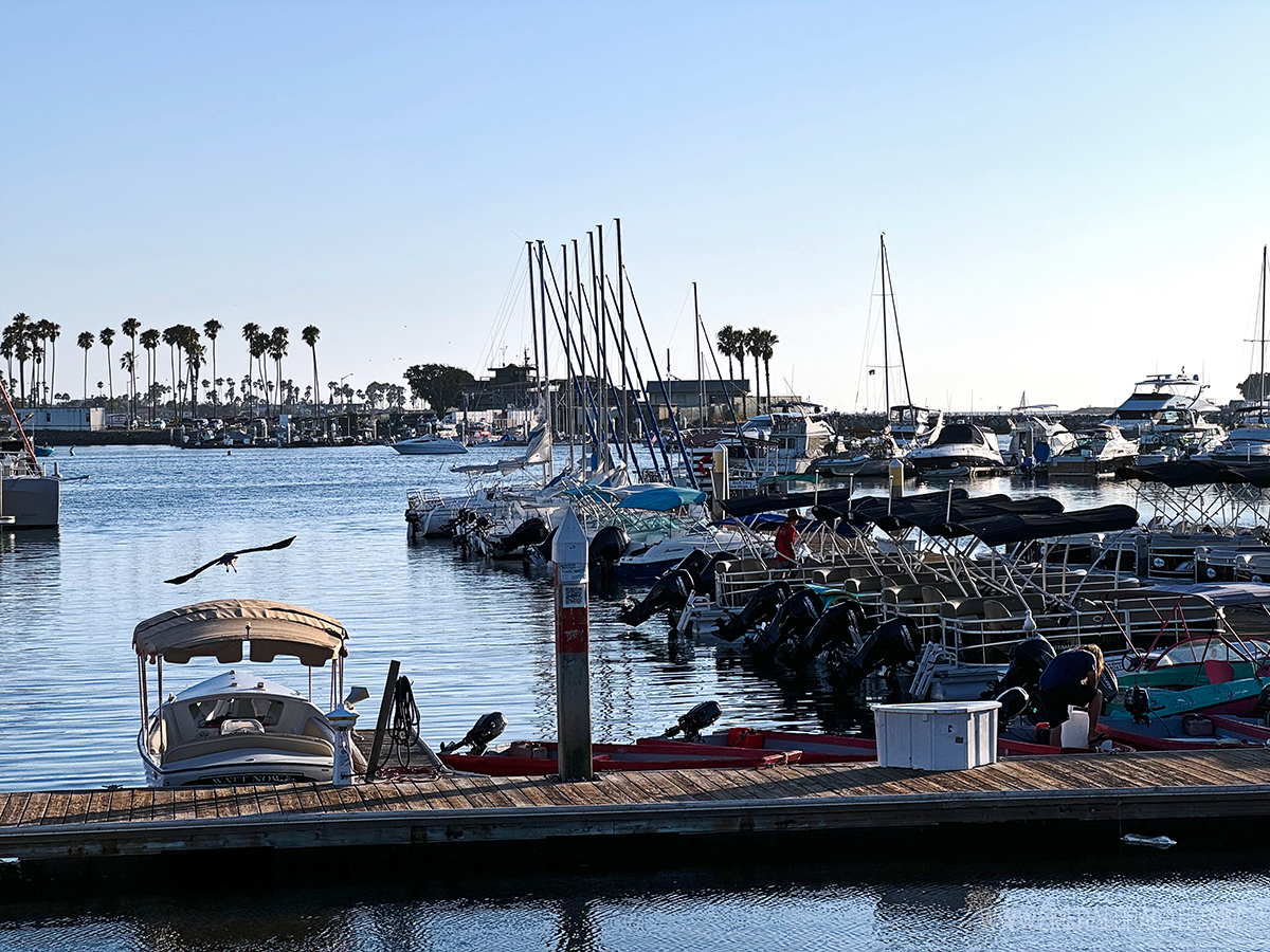 Mission Bay dock with boats, one of the best outdoor activities in San Diego