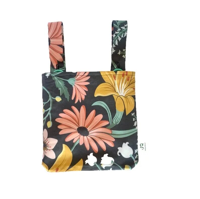 A car garbage bag with a floral design