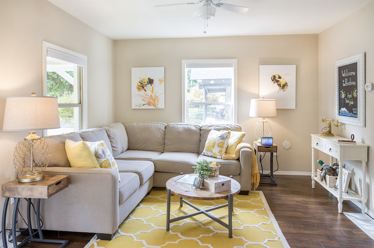 cozy living room with sectional couch