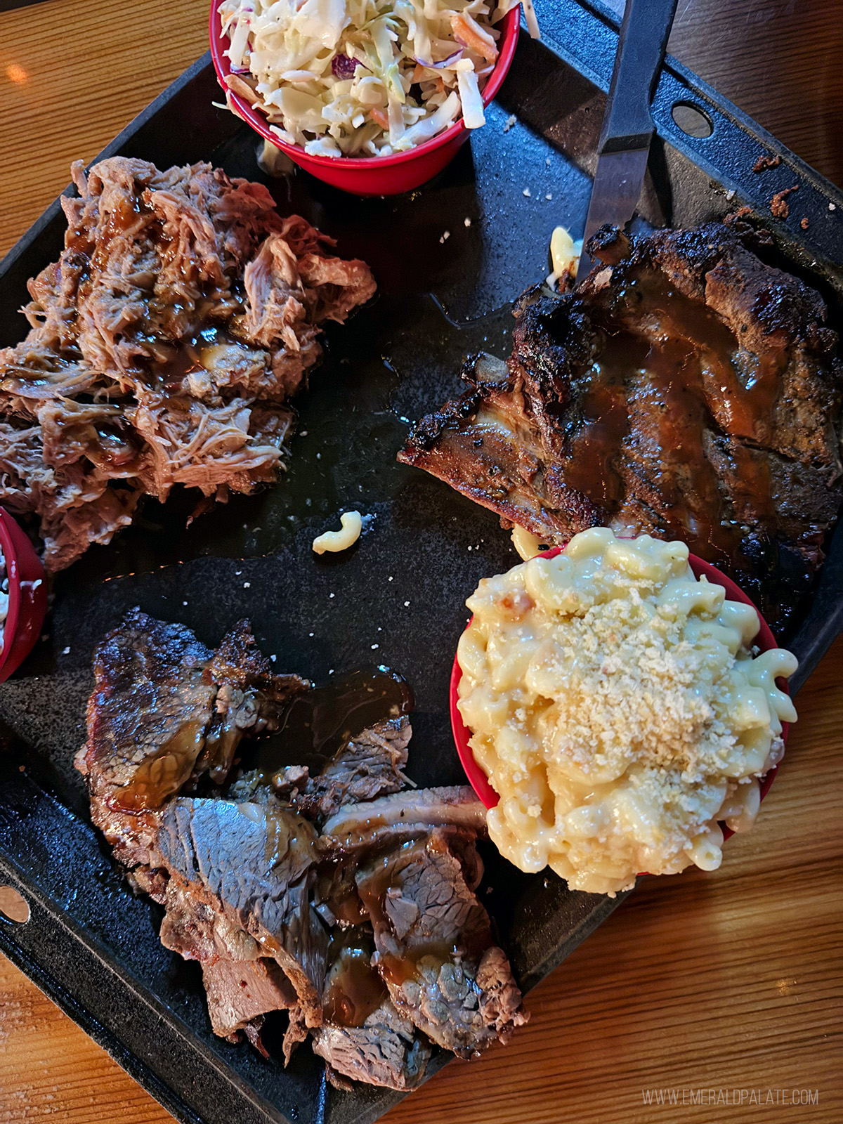 BBQ meat plate with southern sides at a Kalispell restaurant