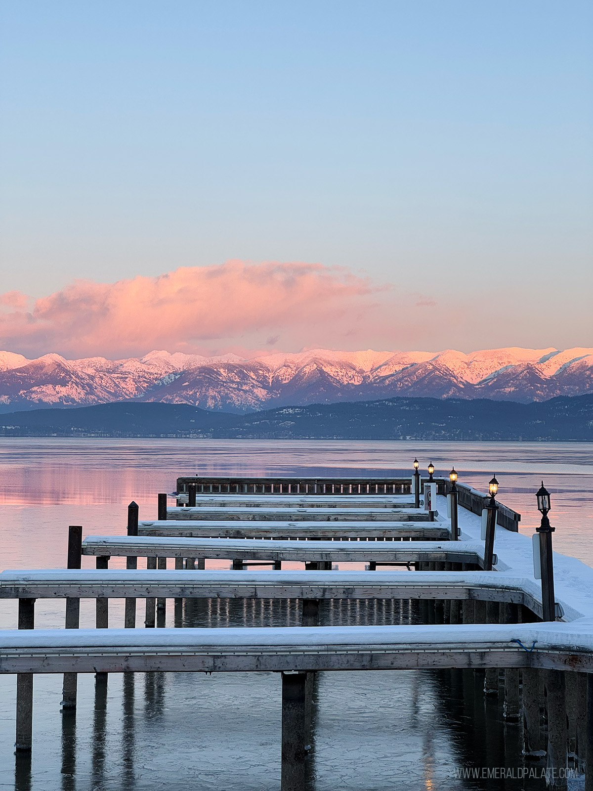 docks on Flathead Lake at sunset